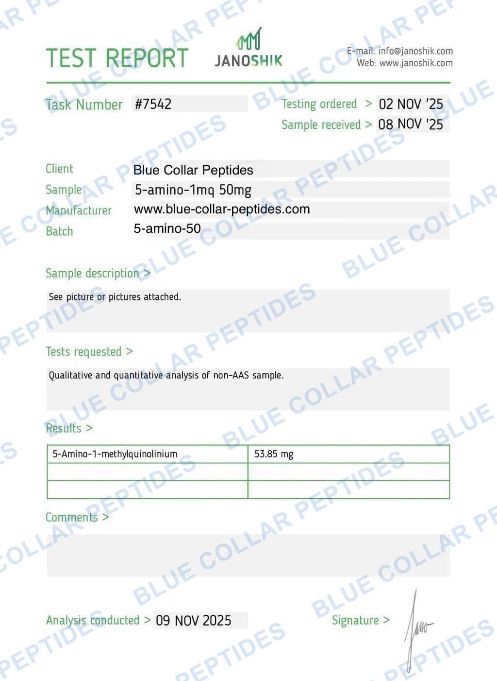 5-Amino-1MQ 50 mg Janoshik analytical report task 7542