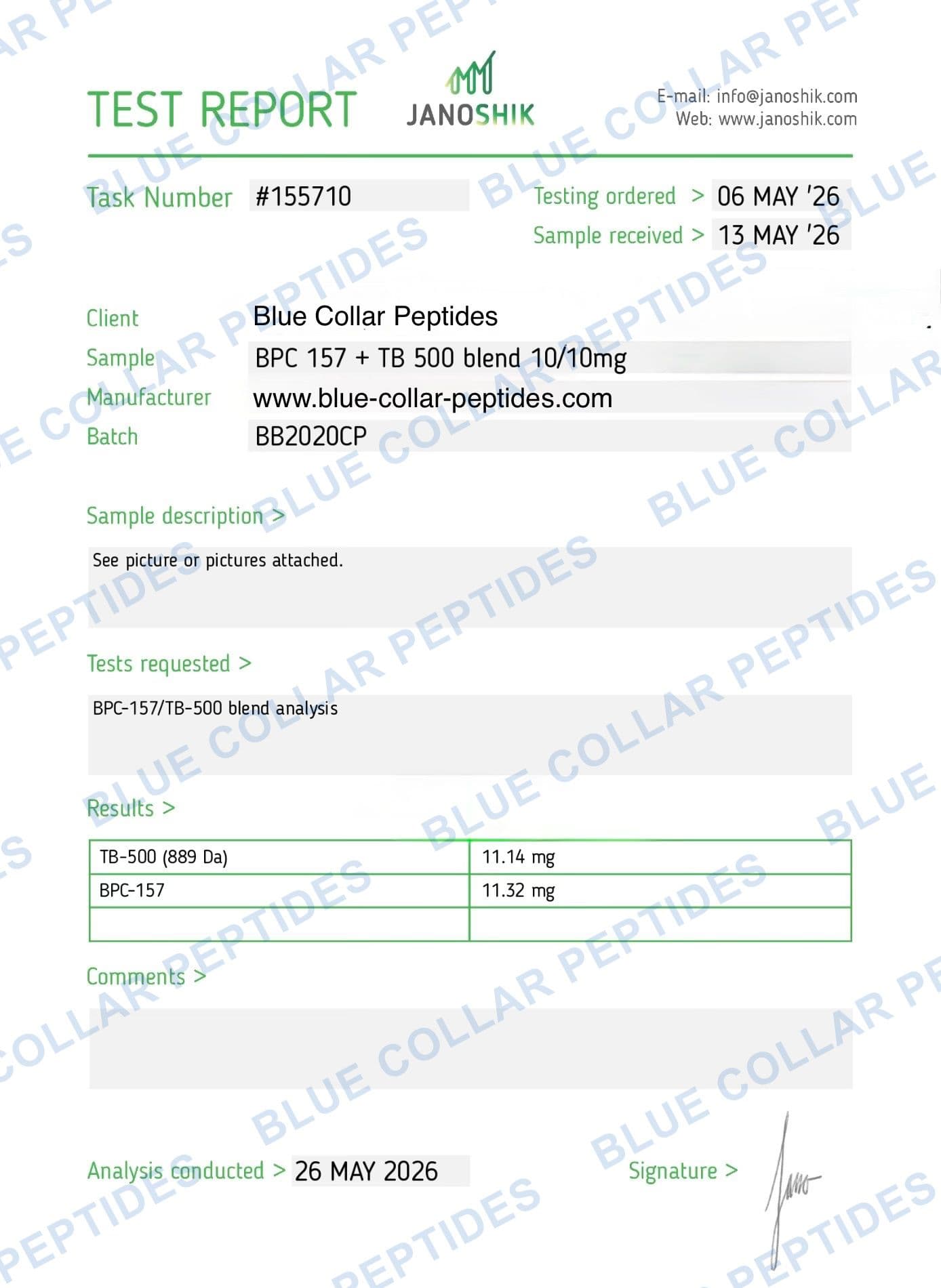 BPC-157 10 mg + TB-500 10 mg analytical report task 155710