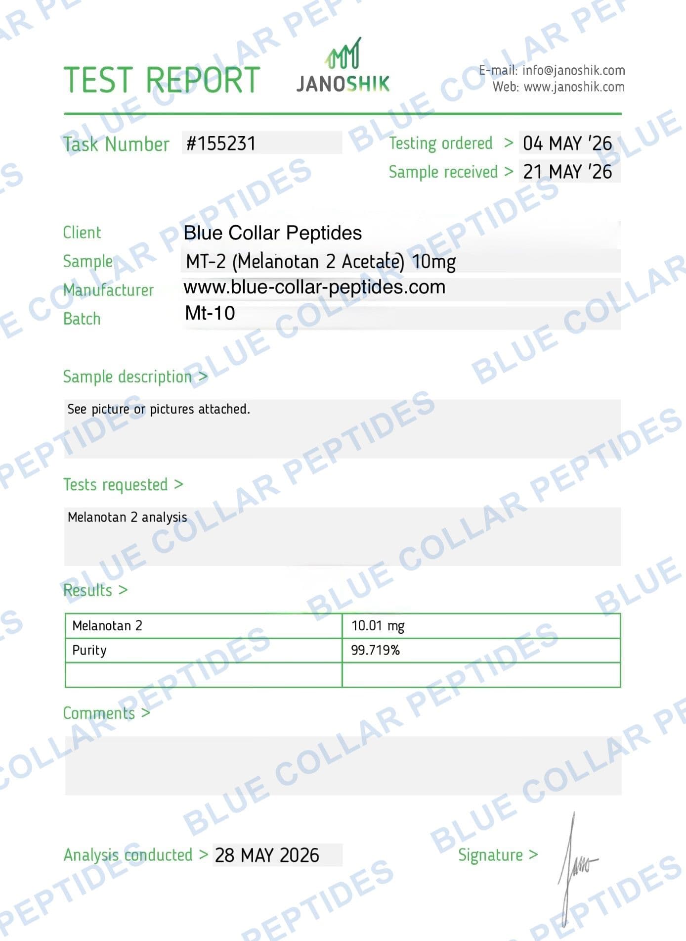 MT2 10 mg analytical report task 155231